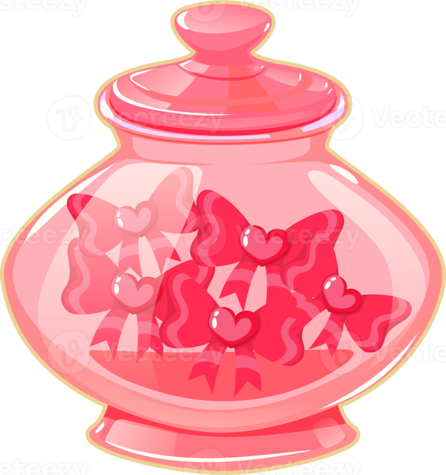 Sticker of a glass pink jar with bows.Holiday love Valentine's day. png