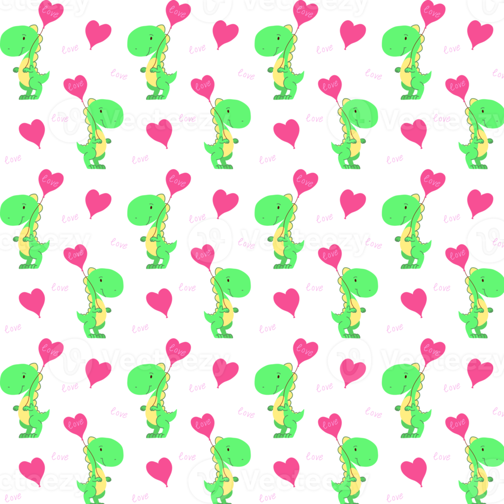 Background with dinosaurs and heart balloons. png