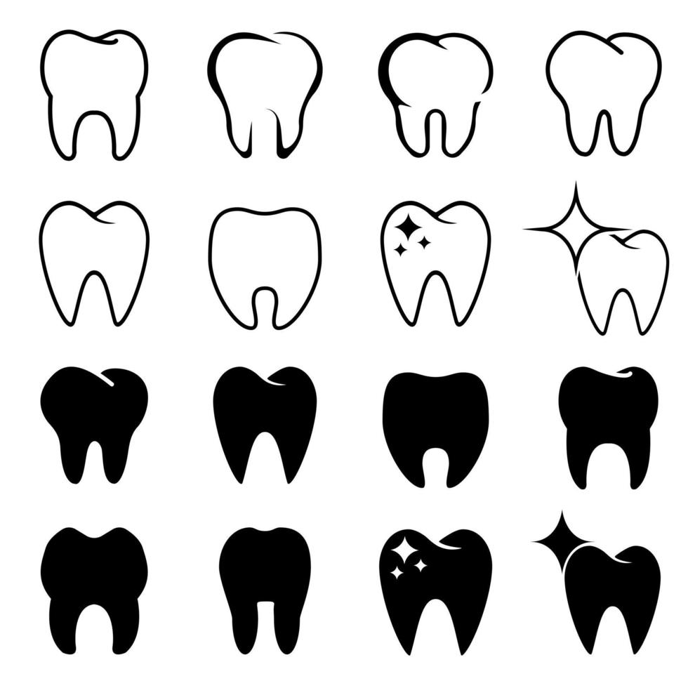 conjunto de vectores de iconos de dientes. colección de signos de ilustración de dentista. símbolo o logotipo de los dientes.