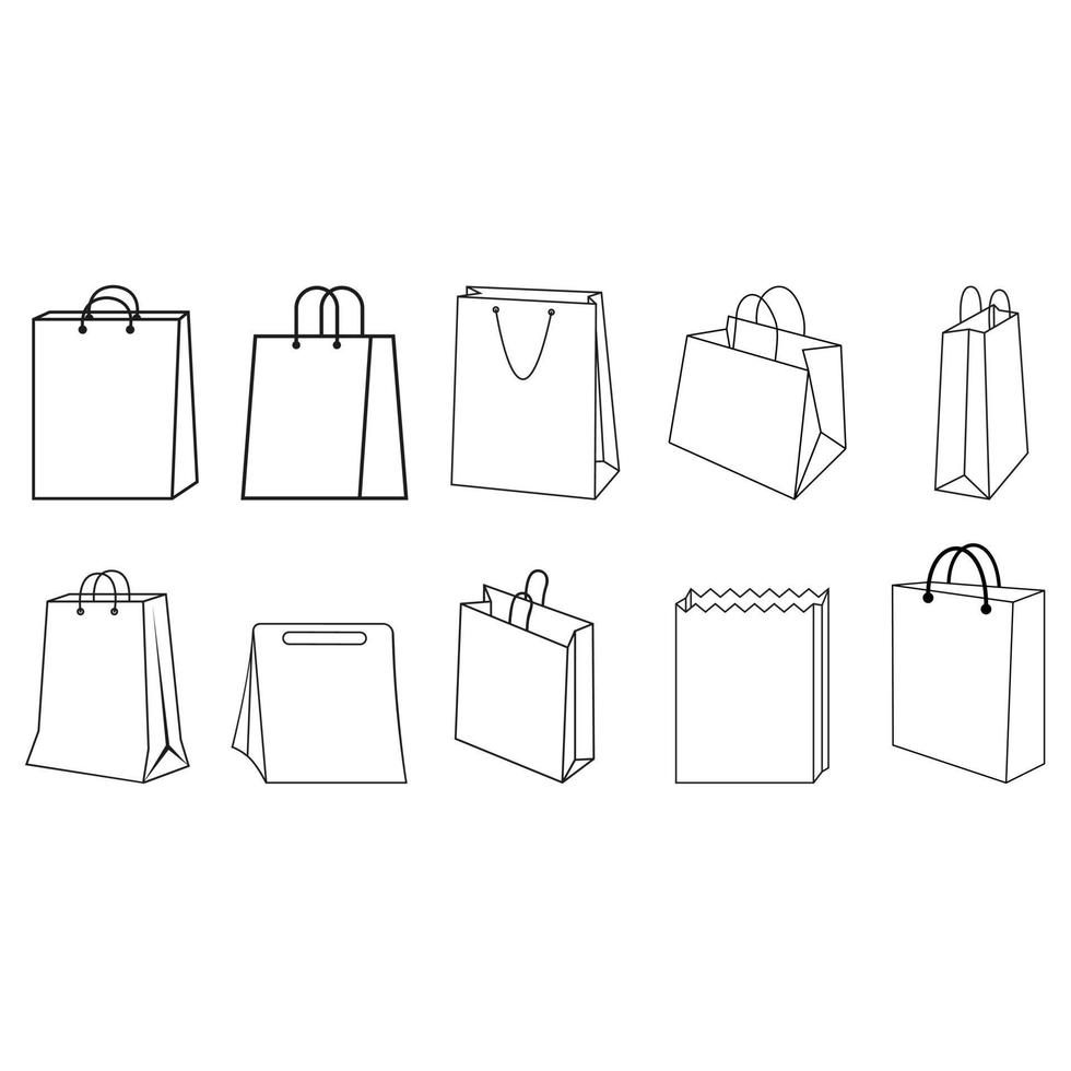 conjunto de vectores de iconos de bolsa de papel. colección de signos de ilustración de paquete. símbolo o logotipo del paquete.