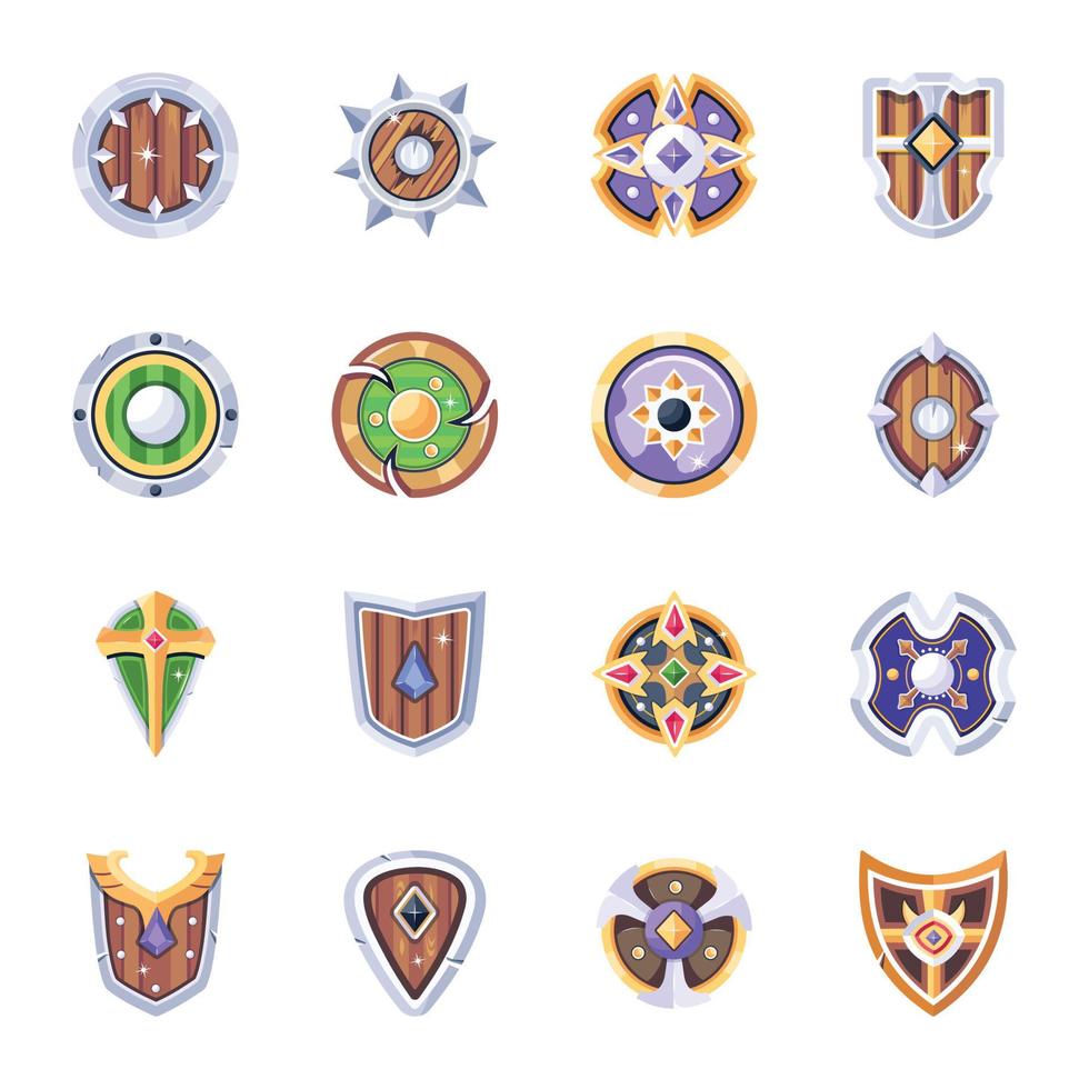 Pack of Medieval Shields Flat Icons vector