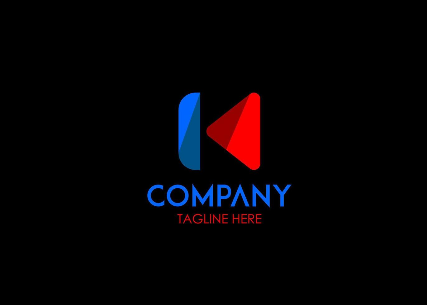 beautiful simple letter K logo with play button or pause button red and blue, this is perfect logo for your company or brand vector