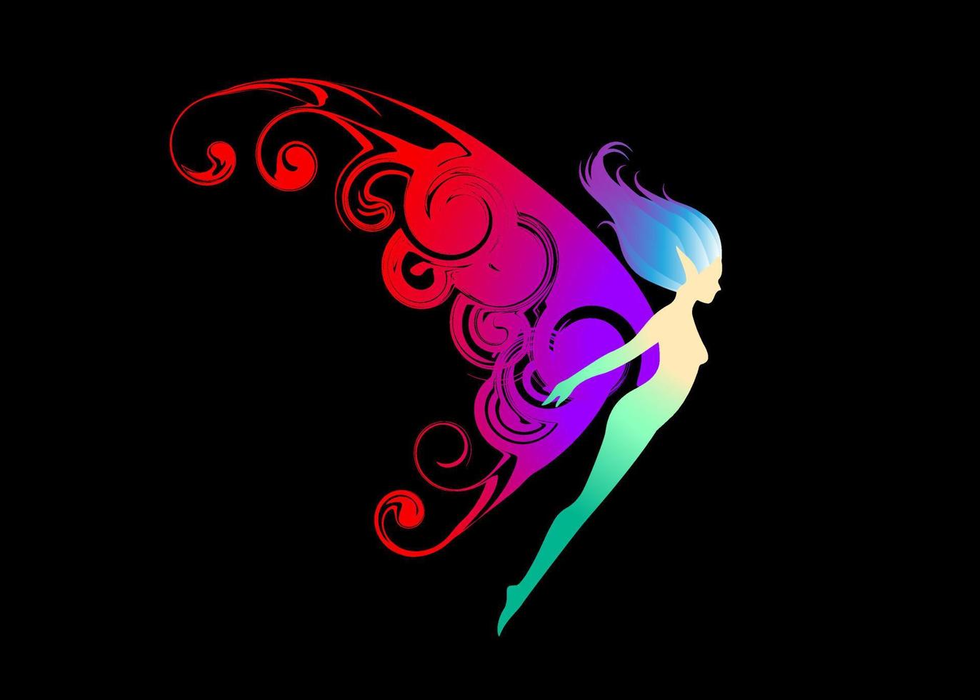 hermoso abstracto y colorido hada mariposa mágica silueta fondo de pantalla pintura de fondo vector