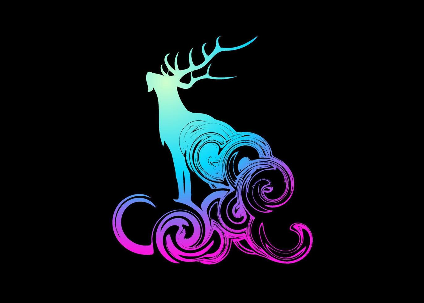 Beautiful Abstract silhouette Wallpaper of Stag or deer standing in blue purple gradient vector