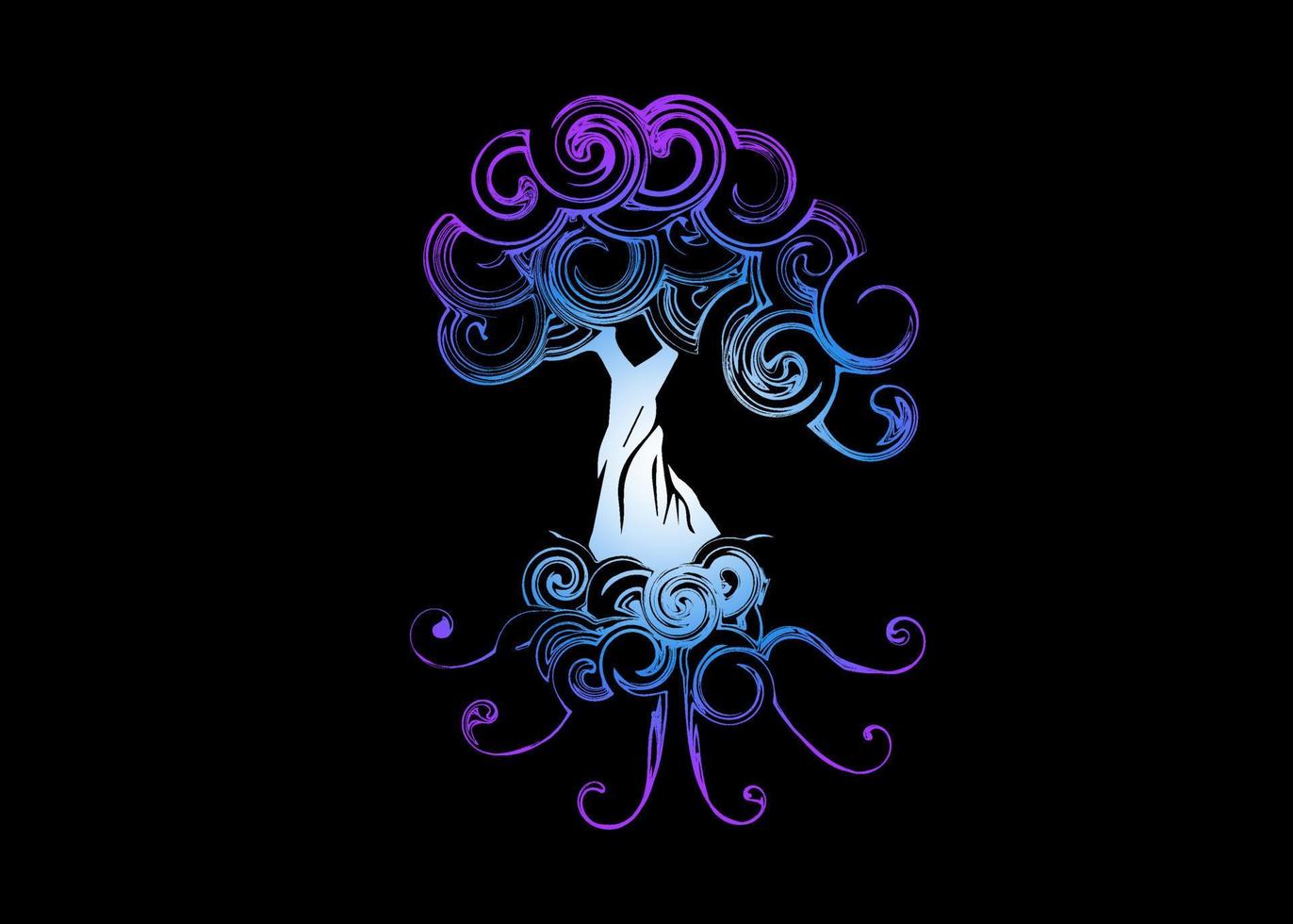 Beautiful Abstract and colorful ancient  magical blue tree silhouette wallpaper background painting vector