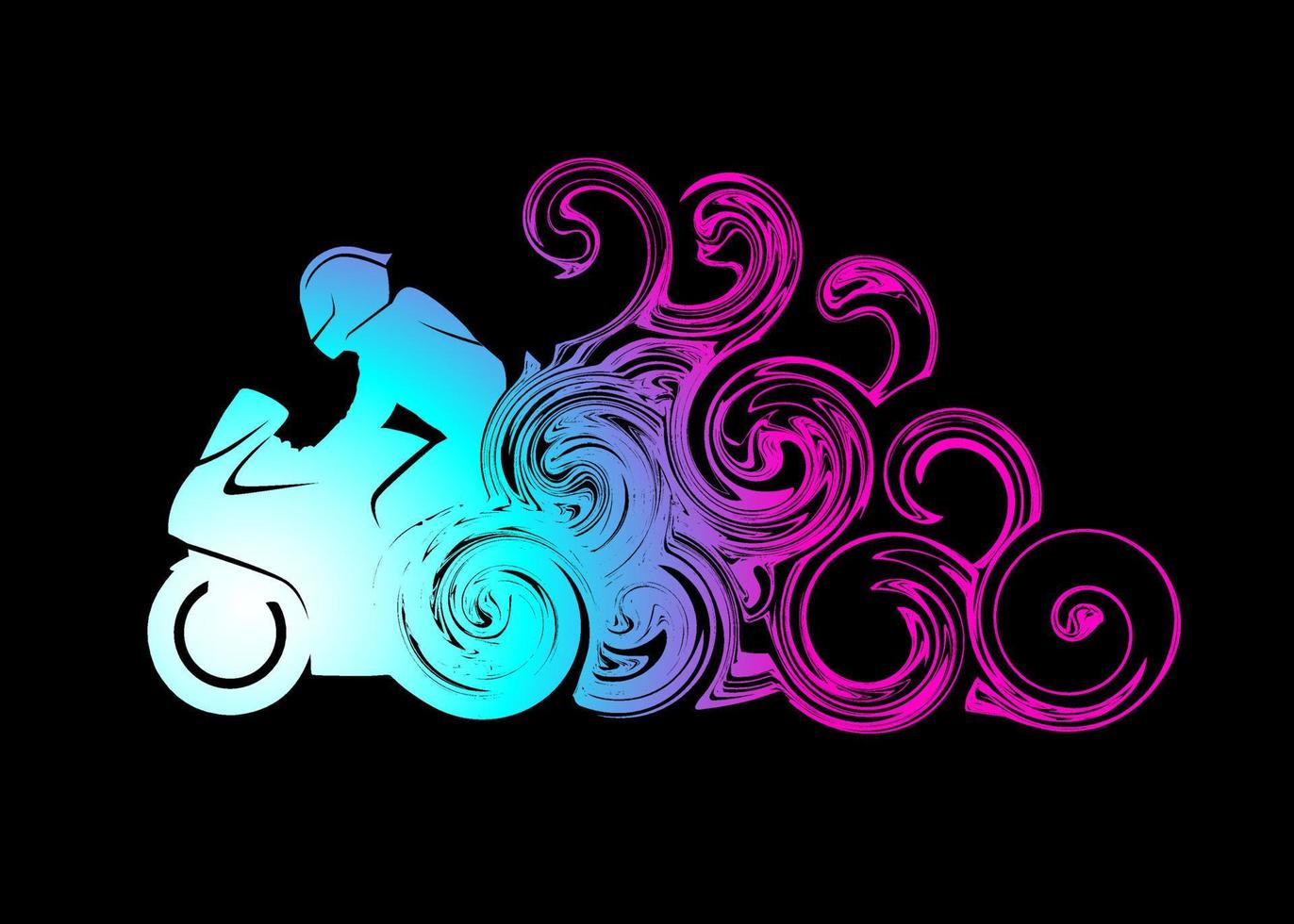 Abstract Silhouette Motorcycle race with racer or rider in smoke like burn out wallpaper background vector