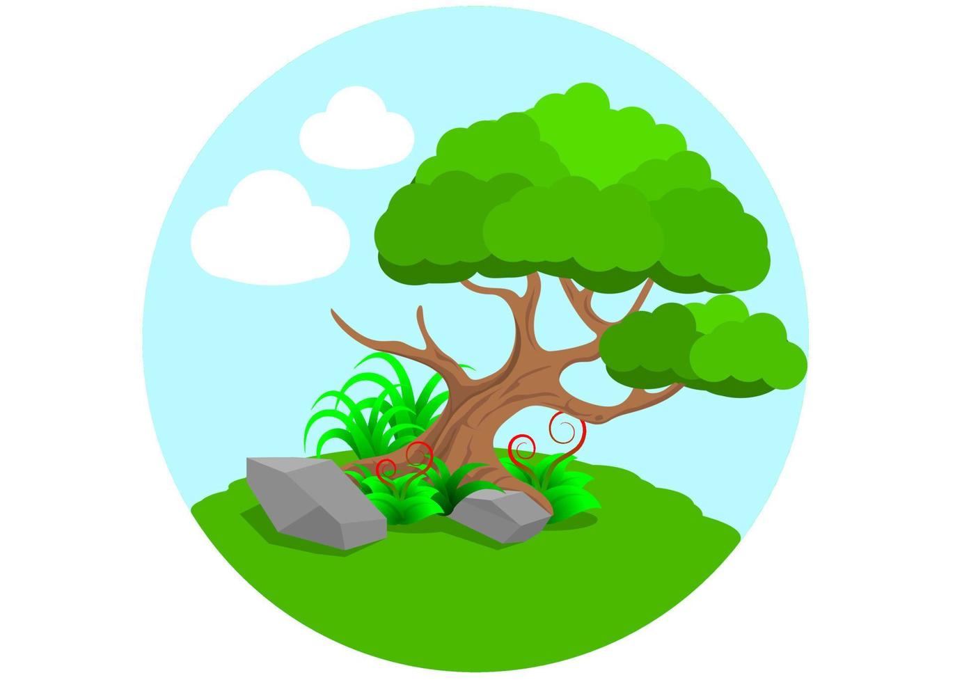 Beautiful Flat Design Cartoon summer Sacred green tree vector