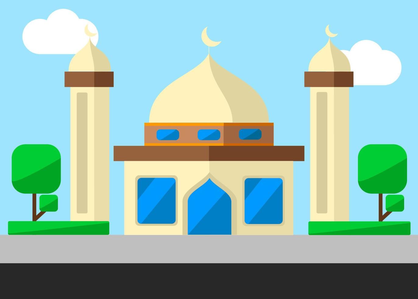 Beautiful Flat Design Cartoon mosque muslim religion prayer building vector