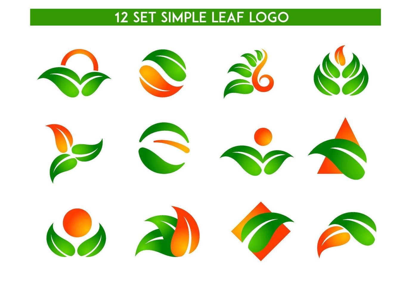 Simple beautiful 12 set of nature leaves leaf green orange gradient logo vector