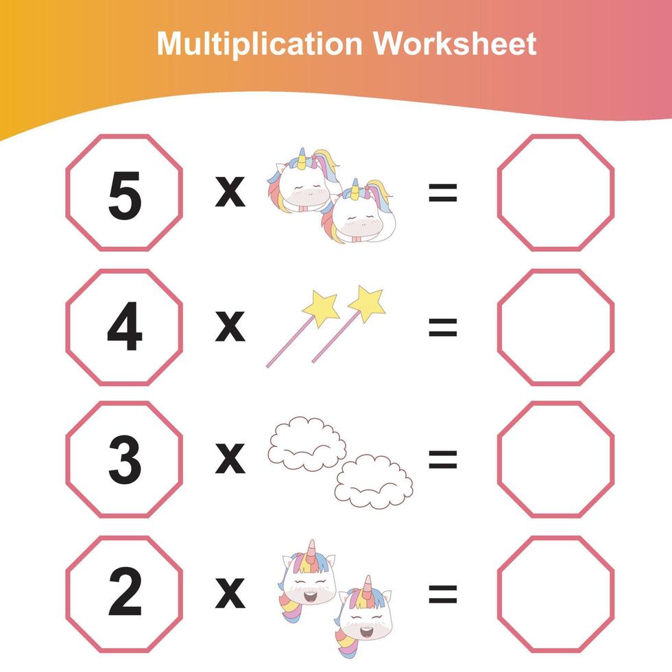 Multiplication Worksheet for children. Preschool math worksheet. Printable math worksheet. vector