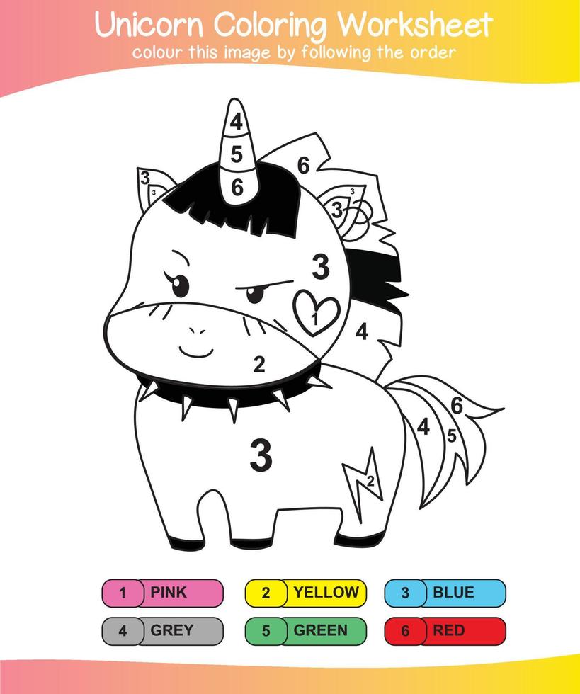 Unicorn coloring worksheet page. Coloring worksheet for preschool. Isolated outline for coloring sheet. Vector file