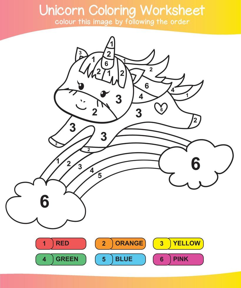 Unicorn coloring worksheet page. Coloring worksheet for preschool. Isolated outline for coloring sheet. Vector file