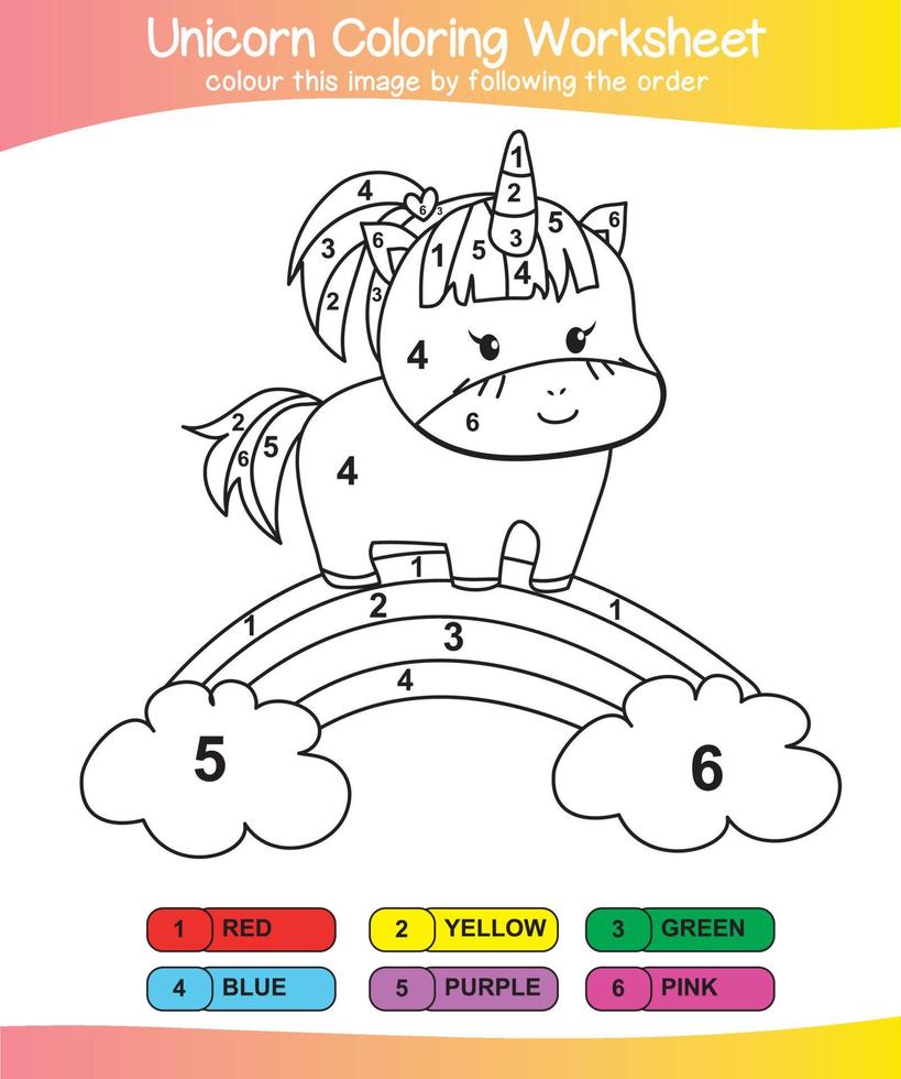 Unicorn coloring worksheet page. Coloring worksheet for preschool. Isolated outline for coloring sheet. Vector file