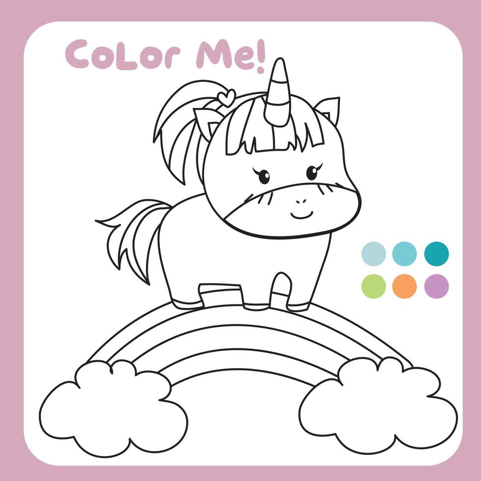 Coloring worksheet for children. Unicorn theme. Vector illustrations.