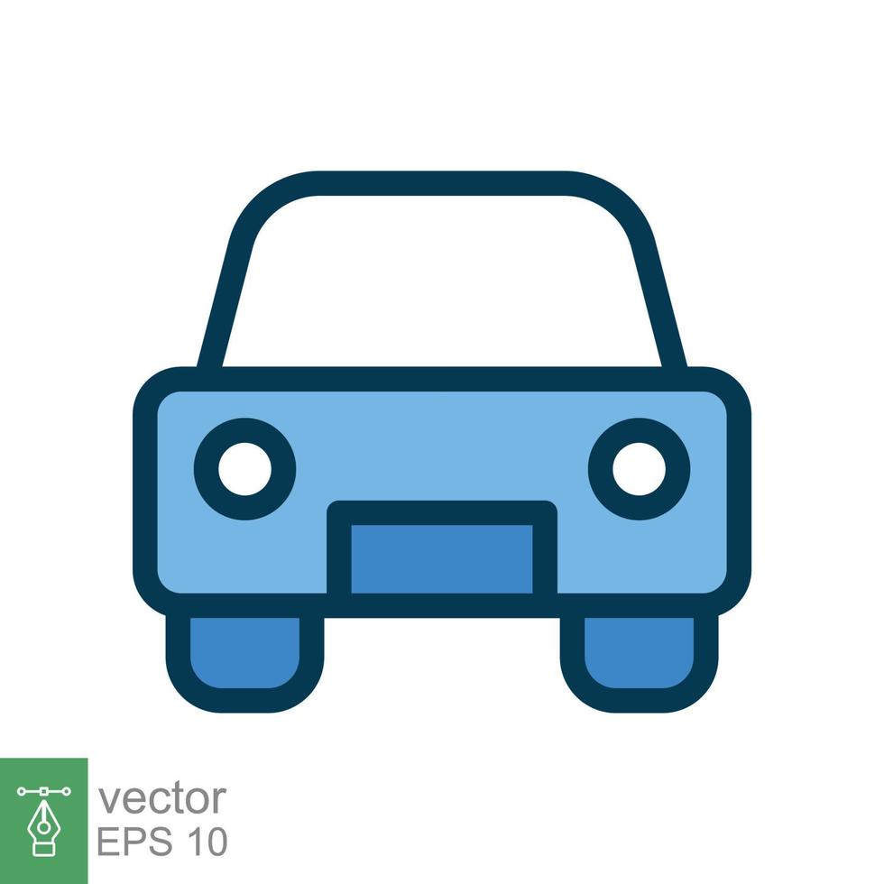 icono de vista frontal del coche. símbolo de signo de estilo de contorno relleno simple. carrera deportiva automática, concepto de transporte. ilustración vectorial aislado sobre fondo blanco. eps 10. vector