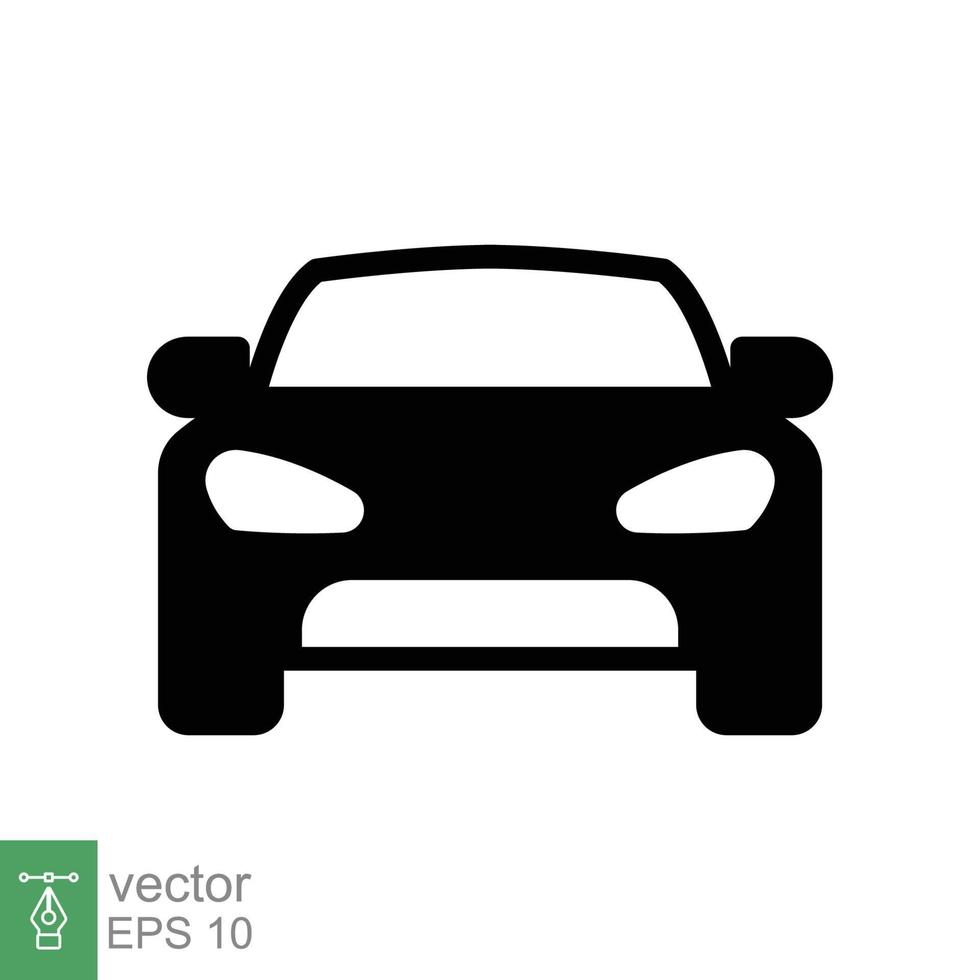 icono de glifo delantero del coche. símbolo de signo de estilo sólido simple. auto, vista, deporte, carrera, concepto de transporte. ilustración vectorial aislado sobre fondo blanco. eps 10. vector