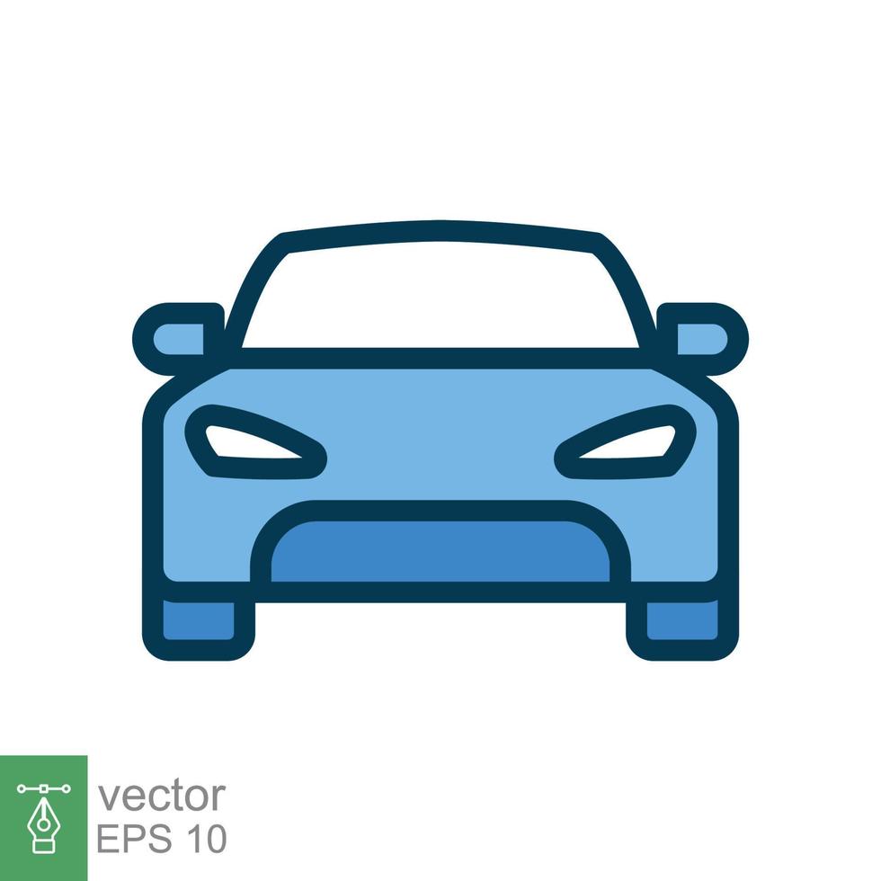 icono de vista frontal del coche. símbolo de signo de estilo de contorno relleno simple. carrera deportiva automática, concepto de transporte. ilustración vectorial aislado sobre fondo blanco. eps 10. vector