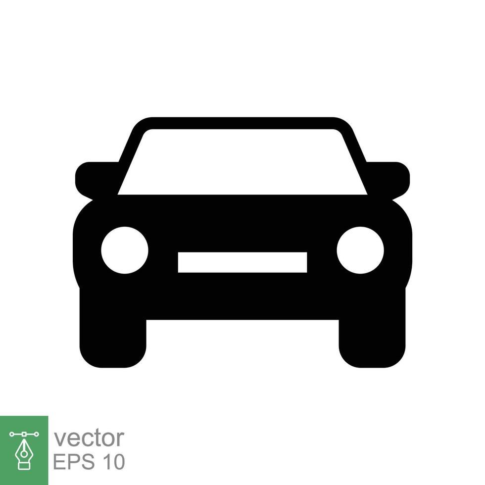 icono de glifo delantero del coche. símbolo de signo de estilo sólido simple. auto, vista, deporte, carrera, concepto de transporte. ilustración vectorial aislado sobre fondo blanco. eps 10. vector