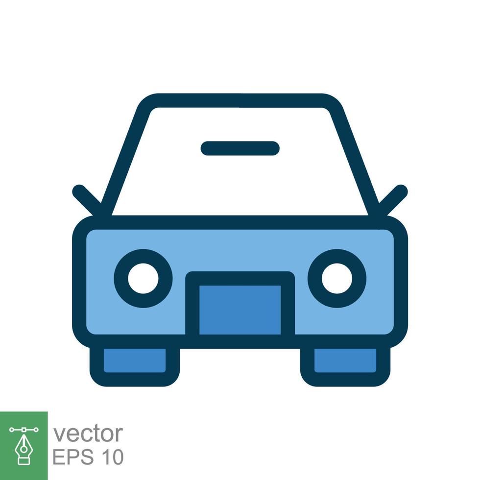 icono de vista frontal del coche. símbolo de signo de estilo de contorno relleno simple. carrera deportiva automática, concepto de transporte. ilustración vectorial aislado sobre fondo blanco. eps 10. vector