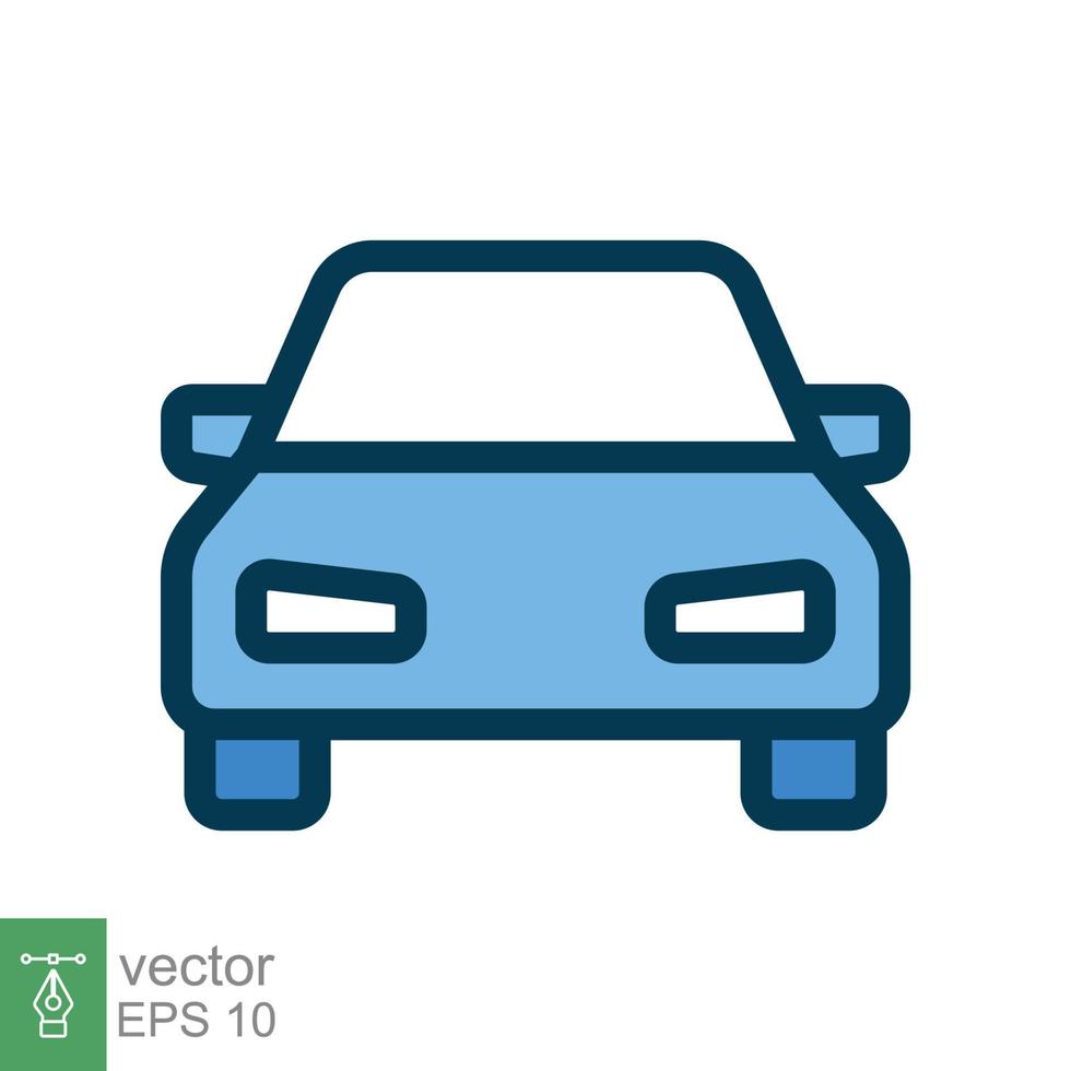 icono de vista frontal del coche. símbolo de signo de estilo de contorno relleno simple. carrera deportiva automática, concepto de transporte. ilustración vectorial aislado sobre fondo blanco. eps 10. vector