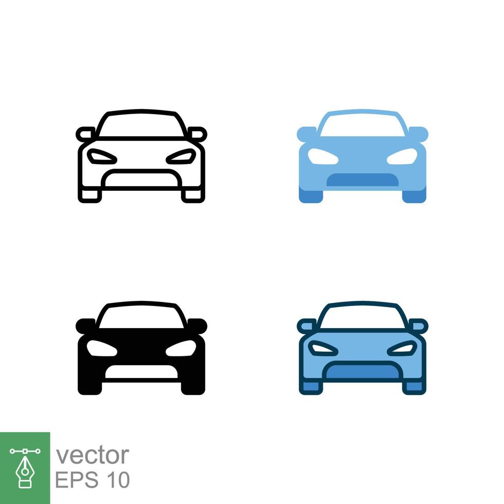 icono frontal del coche en un estilo diferente. iconos vectoriales de vista frontal de camión de color y color negro diseñados en contorno relleno, línea, glifo y estilo sólido. ilustración vectorial aislado sobre fondo blanco. eps 10 vector