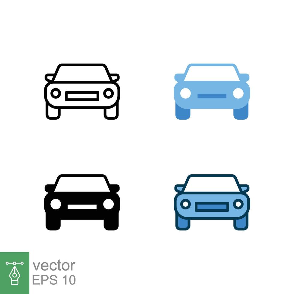 icono frontal del coche en un estilo diferente. iconos vectoriales de vista frontal de camión de color y color negro diseñados en contorno relleno, línea, glifo y estilo sólido. ilustración vectorial aislado sobre fondo blanco. eps 10 vector