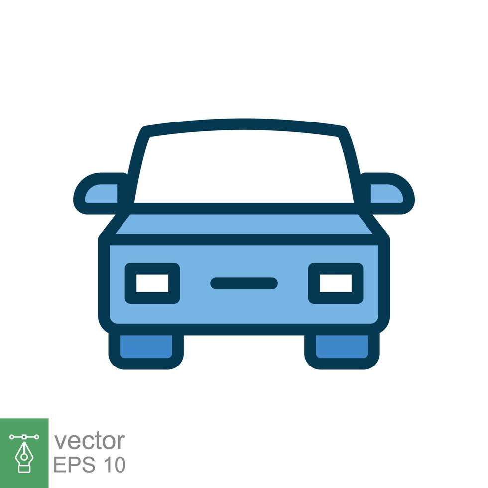 icono de vista frontal del coche. símbolo de signo de estilo de contorno relleno simple. carrera deportiva automática, concepto de transporte. ilustración vectorial aislado sobre fondo blanco. eps 10. vector