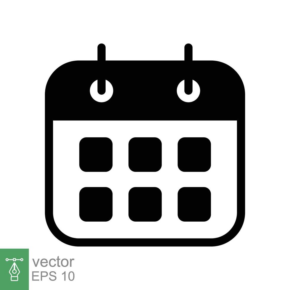 Calendar glyph icon. Simple solid style. Schedule, date, day, plan, symbol concept. Vector illustration isolated on white background. EPS 10.