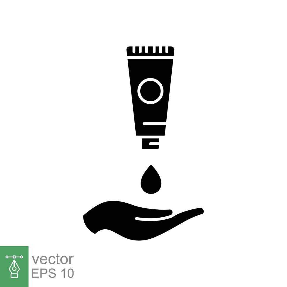 Hand applying lotion cream glyph icon. Simple solid style. Balm, skin care, pictogram, beauty symbol concept graphic design. Vector illustration isolated on white background. EPS 10.