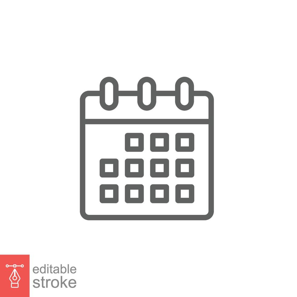 Calendar line icon. Simple outline style. Schedule, date, day, plan, symbol concept. Vector illustration isolated on white background. Editable stroke EPS 10.