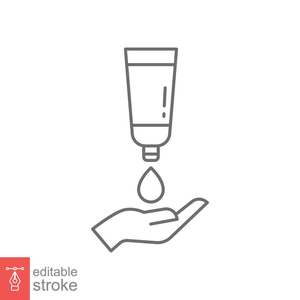 Hand applying lotion cream line icon. Simple outline style. Balm, skin care, pictogram, beauty symbol concept graphic design. Vector illustration isolated on white background. Editable stroke EPS 10.