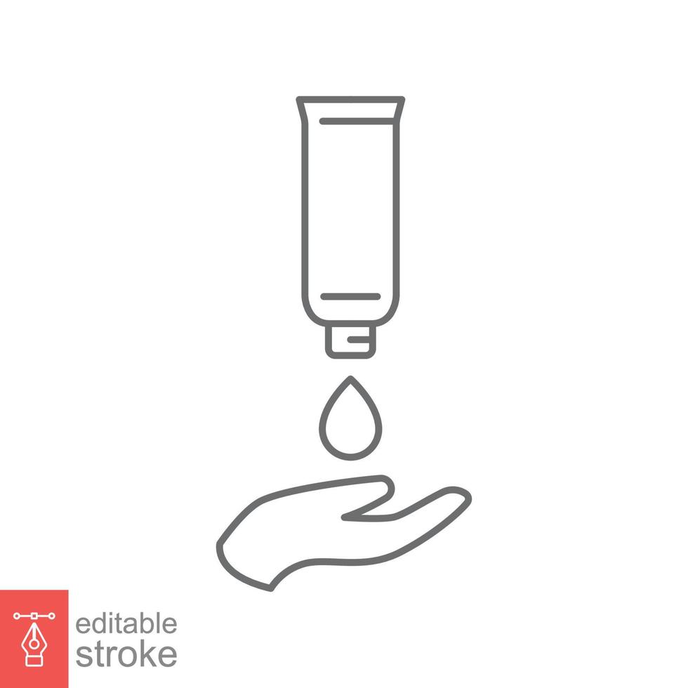 Hand applying lotion cream line icon. Simple outline style. Balm, skin care, pictogram, beauty symbol concept graphic design. Vector illustration isolated on white background. Editable stroke EPS 10.