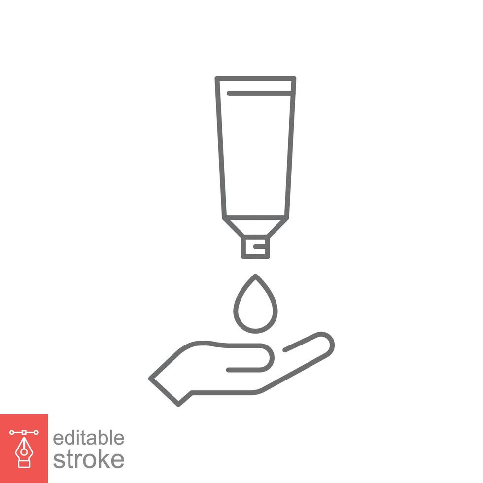 Hand applying lotion cream line icon. Simple outline style. Balm, skin care, pictogram, beauty symbol concept graphic design. Vector illustration isolated on white background. Editable stroke EPS 10.