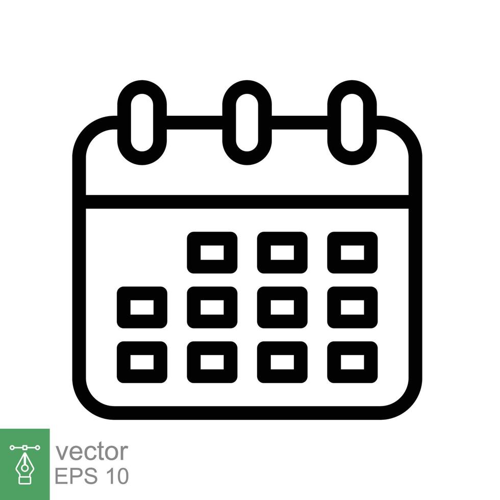 icono de línea de calendario. estilo de esquema simple. horario, fecha, día, plan, concepto de símbolo. ilustración vectorial aislado sobre fondo blanco. eps 10. vector