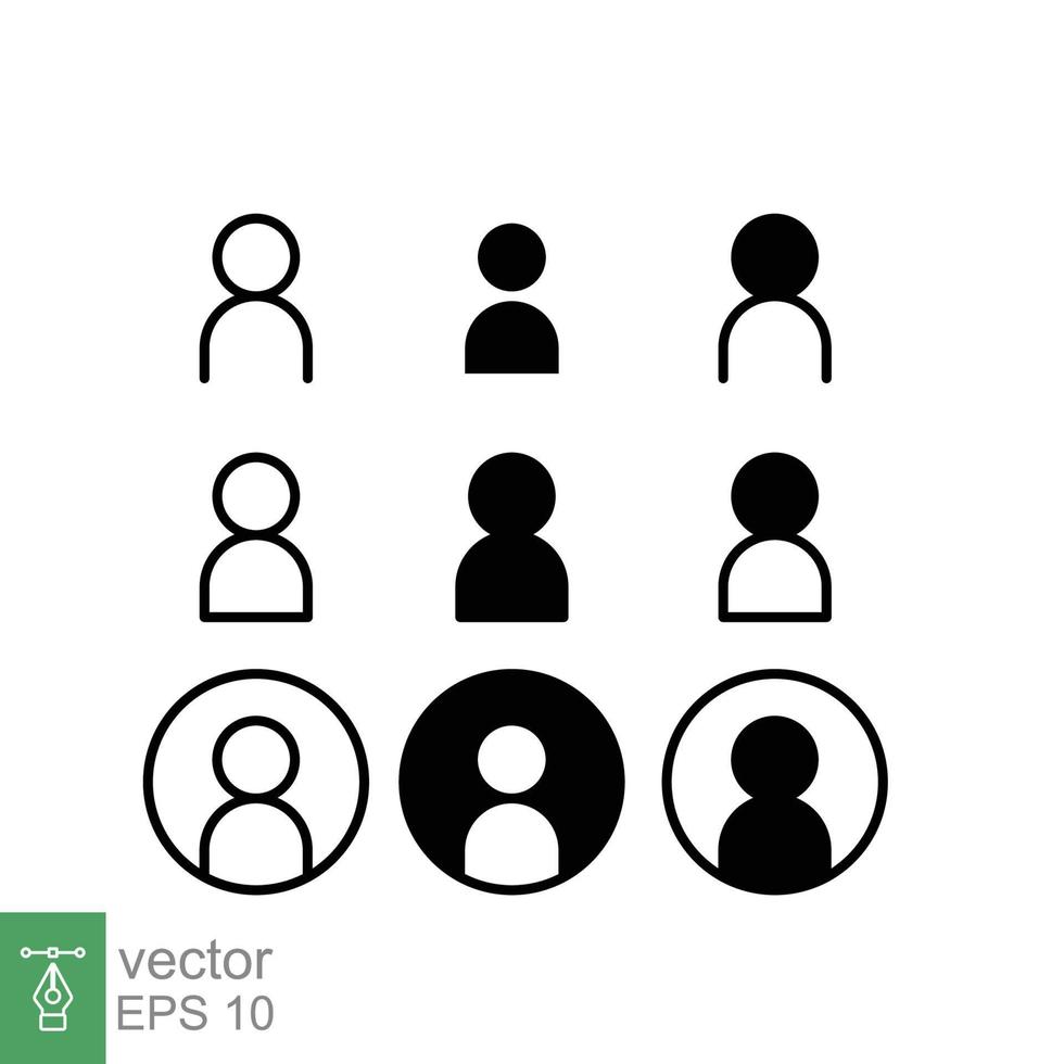 Set of user and avatar line and glyph icon. Simple outline and solid style. Human, login, person, man, people, neutral, single, head concept for web design. Vector illustration isolated. EPS 10.