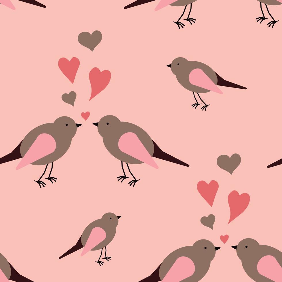 vVector seamless pattern with birds and hearts on light pink. Suitable for apps, web pages, social media, cards, templates, Valentine's day cards, invitations, textile or paper prints etc vector