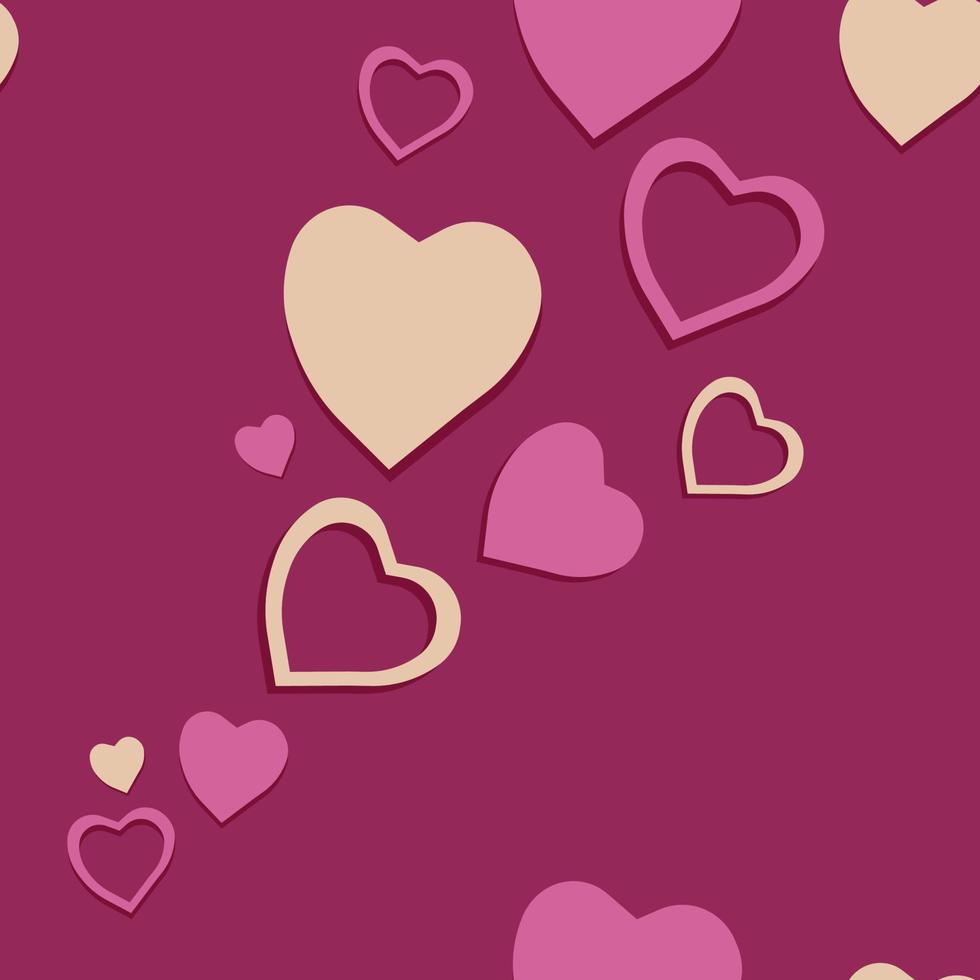 Vector seamless pattern with pink and biege hearts on magenta. Can be used for paper or textile print, background, wallpaper, social media templates, gift wrapping, cards, invitations, etc.