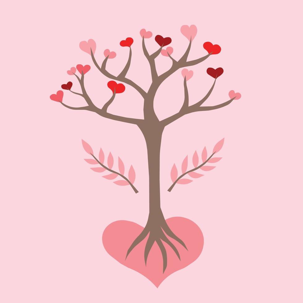 Square vector minimalistic illustration with stylized tree and hearts. Pastel colors. Can be used as Valentine's day card, party invitation, wedding, social media template, print, greeting card