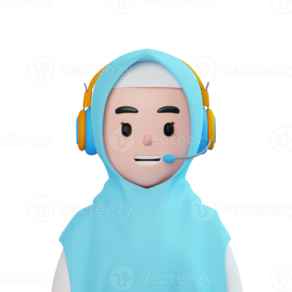 3d Female Moslem Cute Customer Call Service png