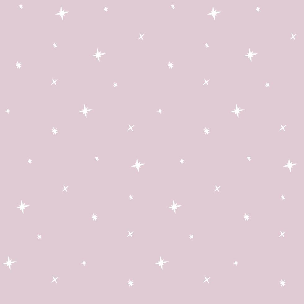 Seamless background with white stars on pink. Girly wrapping paper. pattern vector