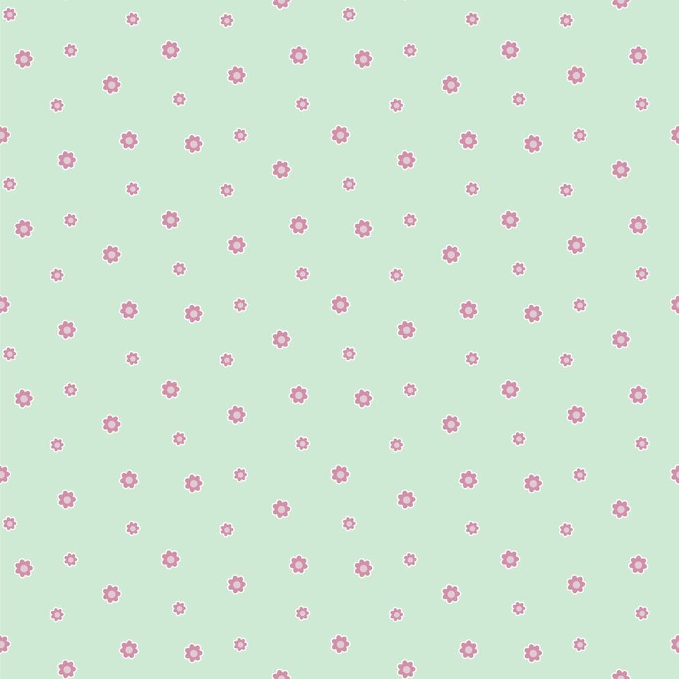 Seamless background with pink flowers on green. Delicate spring picture for wrapping paper. pattern vector