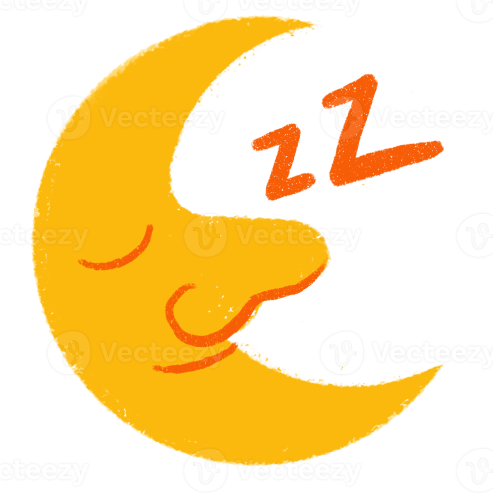 Crayon drawing styled sleeping moon sticker icon illustration png