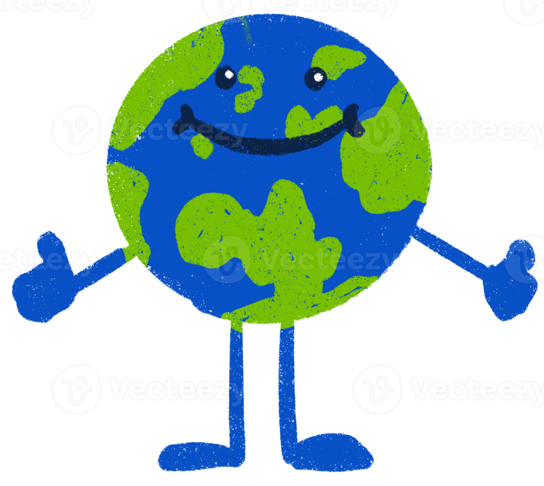 Smiling earth showing thumbs up signal gestures cartoon doodle illustration png