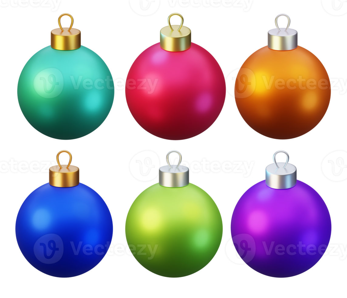 3D render realistic colourful christmas bauble ball ornament collection set png