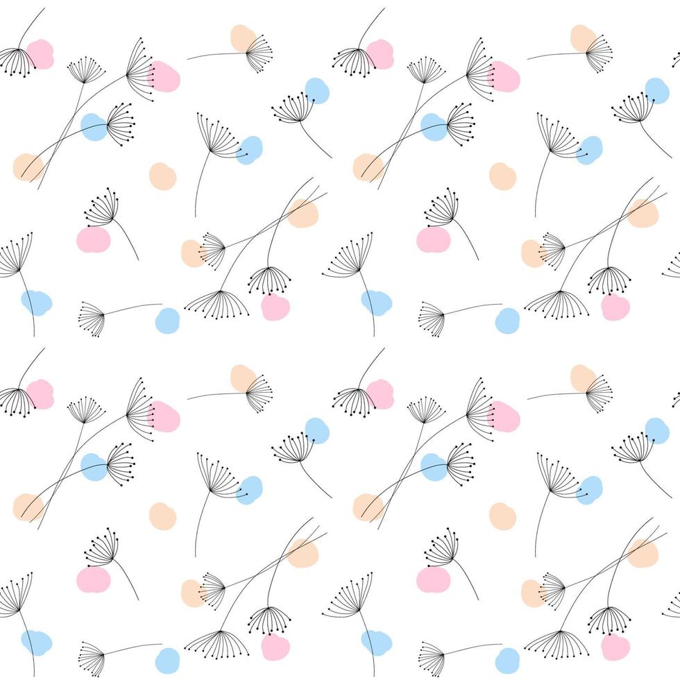 Seamless background of vector colorful dandelions on white background.