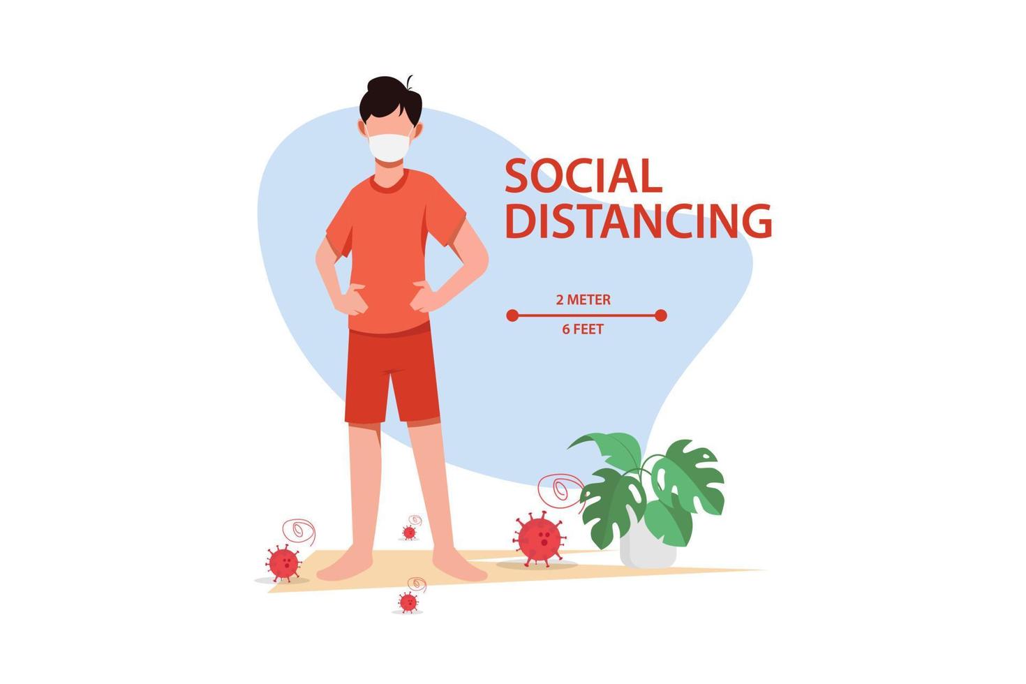 Wearing surgical or medical face mask maintain social distancing vector