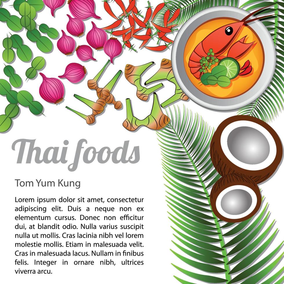 Menú de comida tailandesa aislada tom yam kung vector