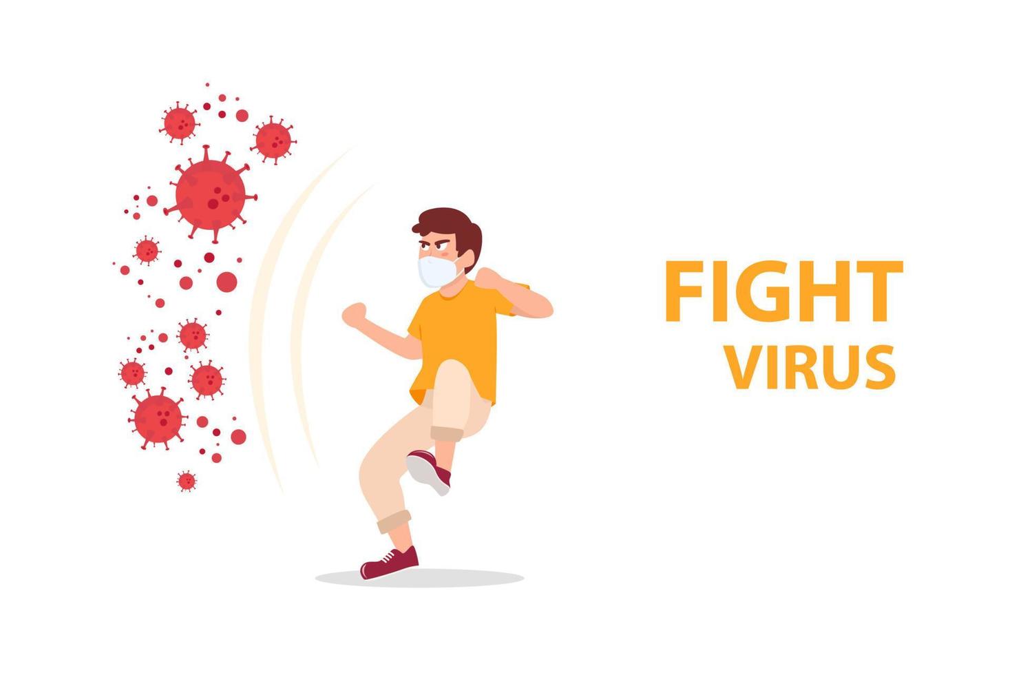 Vector illustration fight covid-19 corona virus. cure corona virus. people fight virus concept. corona viruses vaccine concept. end of 2019-ncov. don't be afraid of the corona virus concept.