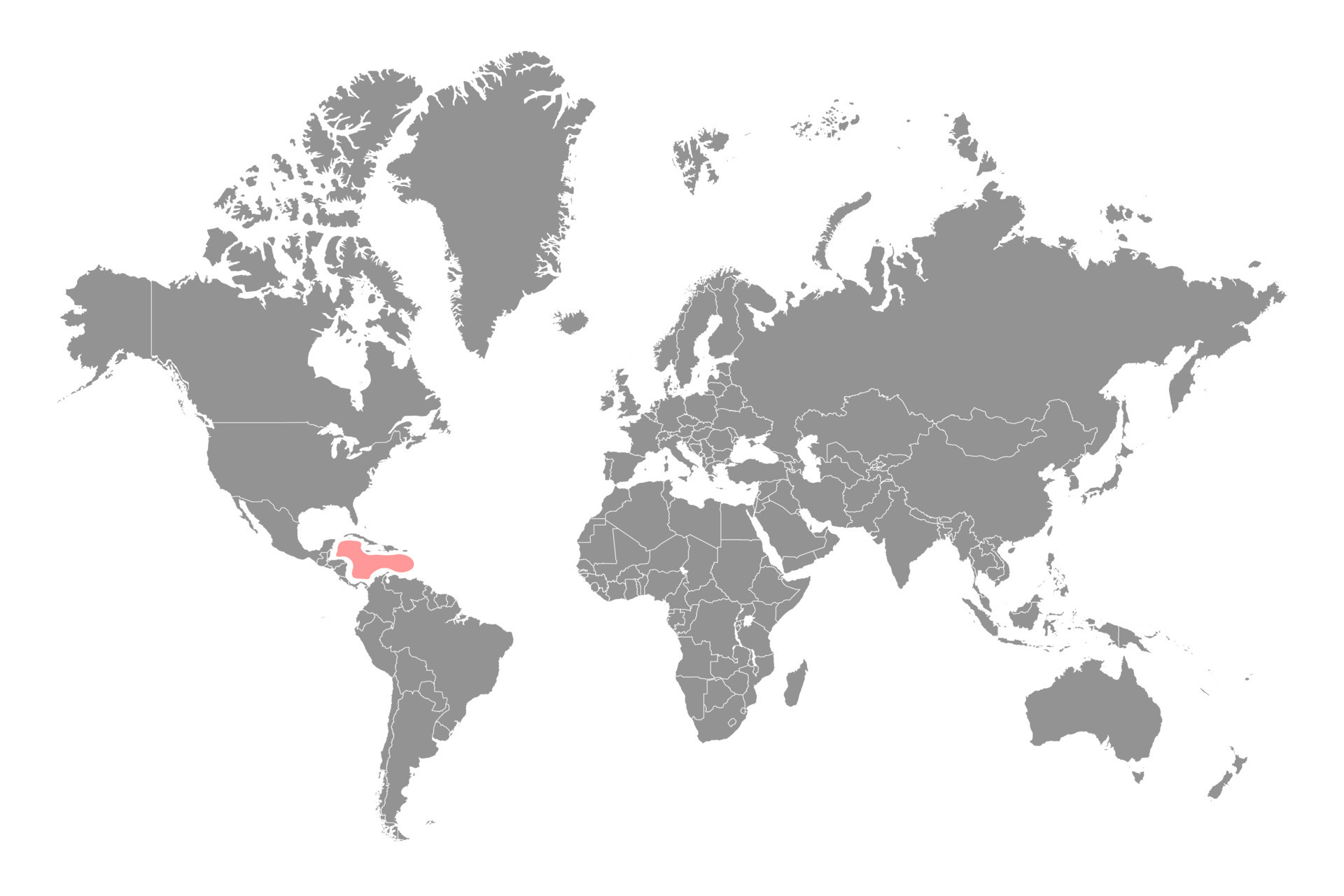 Mar Caribe En El Mapa Mundial Caribbean Sea On The World Map Illustration Vector