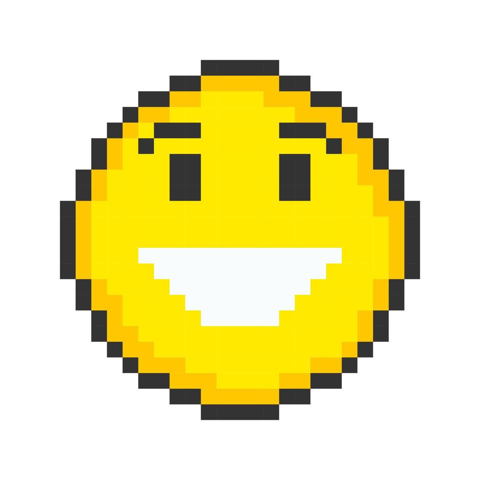 Happy face icon. Pixel art emoticons. Vector illustration.